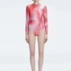 Mireya Red Optical Long Sleeve Bodysuit