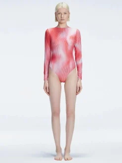 Mireya Red Optical Long Sleeve Bodysuit