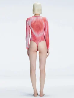 Mireya Red Optical Long Sleeve Bodysuit