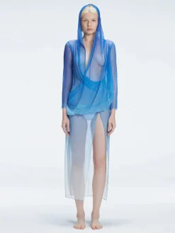 Rosie Blue Optical Long Sleeve Maxi Dress