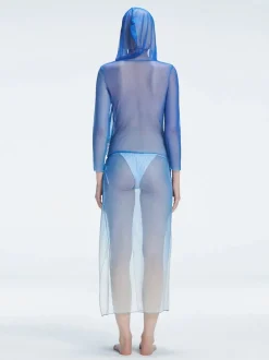 Rosie Blue Optical Long Sleeve Maxi Dress