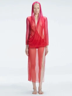Rosie Red Optical Long Sleeve Maxi Dress