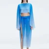Samantha Blue Optical Long Sleeve Crop Top