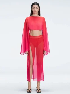 Samantha Pink Optical Long Sleeve Crop Top