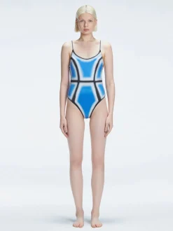 Seraphina Blue Optical Scoop Neck One Piece Swimsuit