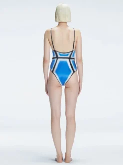 Seraphina Blue Optical Scoop Neck One Piece Swimsuit