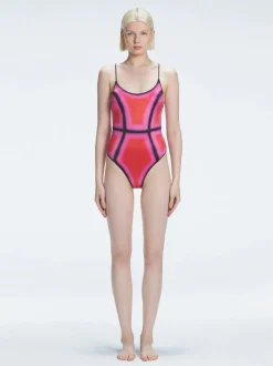 Seraphina Pink Optical Scoop Neck One Piece Swimsuit