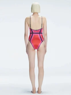 Seraphina Pink Optical Scoop Neck One Piece Swimsuit