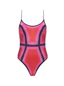 Seraphina Pink Optical Scoop Neck One Piece Swimsuit