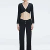 Sirenia Black Long Sleeve Crochet Crop Top
