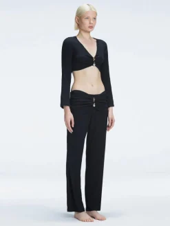 Sirenia Black Long Sleeve Crochet Crop Top