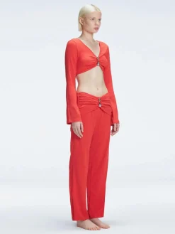 Sirenia Red Long Sleeve Crochet Crop Top