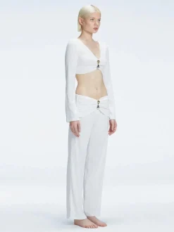 Sirenia White Long Sleeve Crochet Crop Top