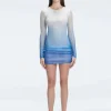 Sylvie Blue Optical Long Sleeve Mini Dress