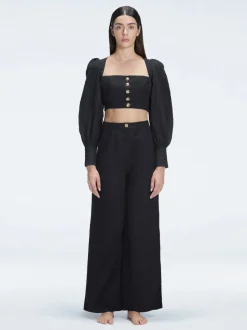 Valencia Black Linen High Waist Pant