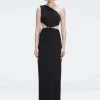 Violet Black One Shoulder Textured Maxi Dress