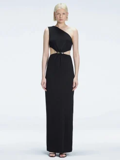 Violet Black One Shoulder Textured Maxi Dress