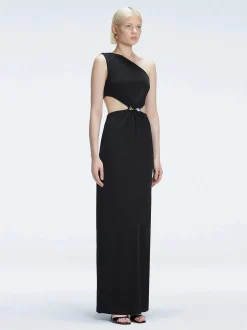 Violet Black One Shoulder Textured Maxi Dress