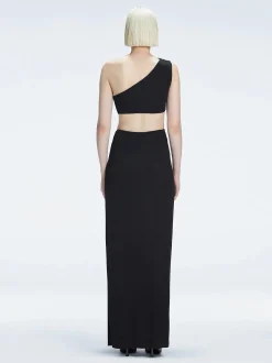 Violet Black One Shoulder Textured Maxi Dress