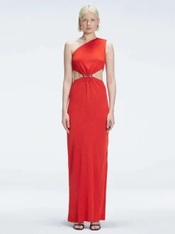 Violet Red One Shoulder Textured Maxi Dress