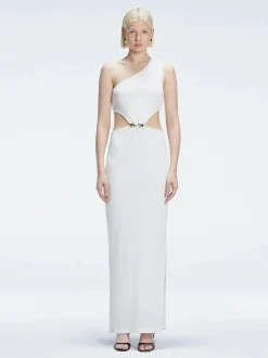 Violet White One Shoulder Textured Maxi Dress