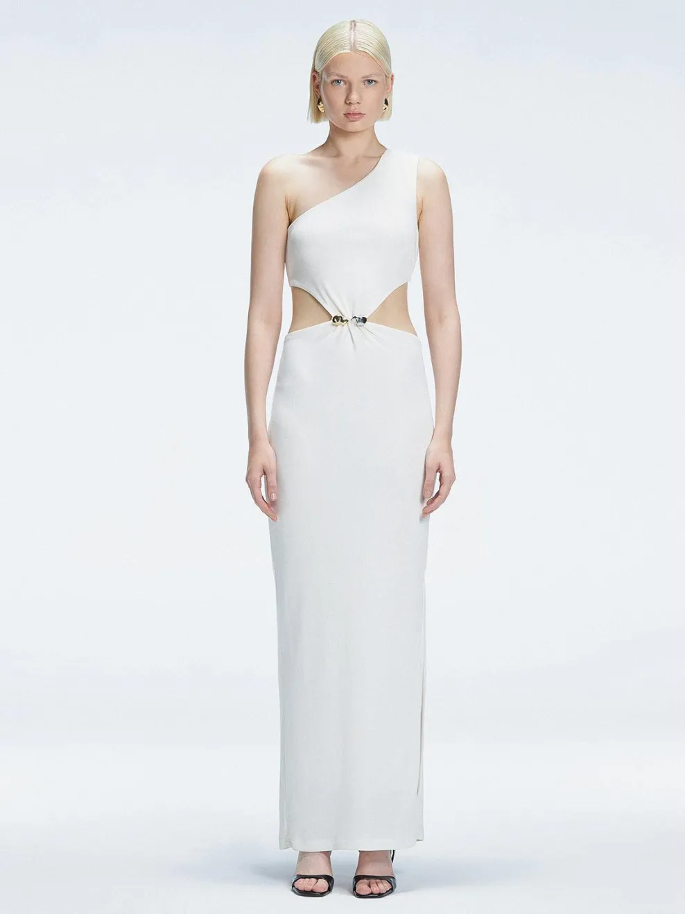 Violet White One Shoulder Textured Maxi Dress