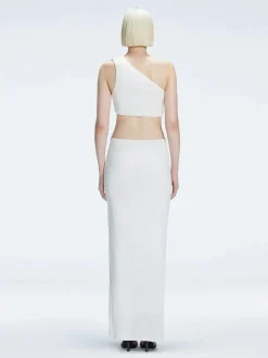 Violet White One Shoulder Textured Maxi Dress