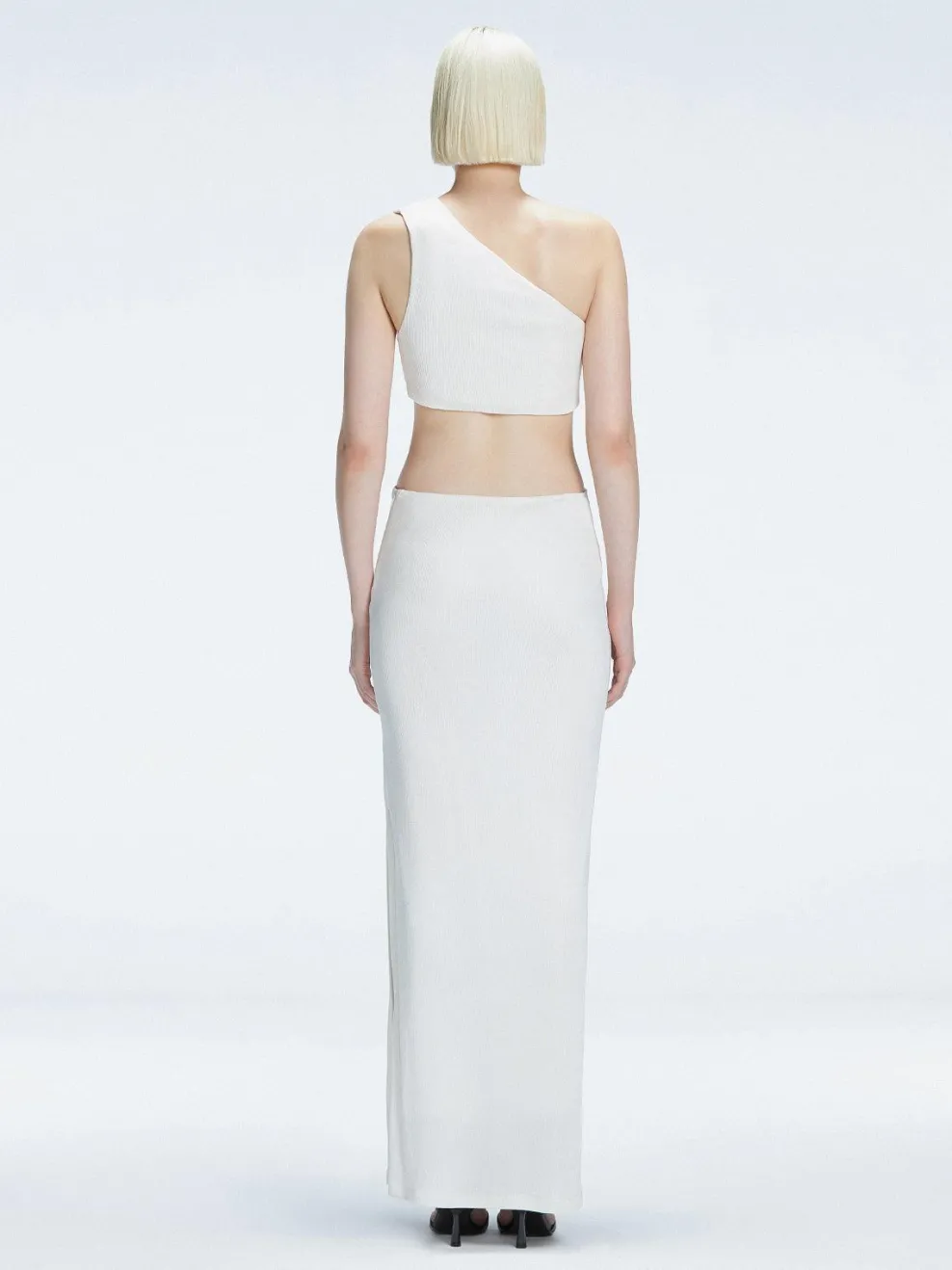 Violet White One Shoulder Textured Maxi Dress