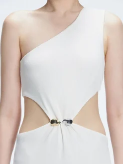 Violet White One Shoulder Textured Maxi Dress